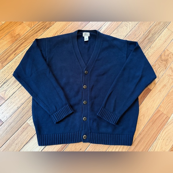 L.L. Bean Other - LL Bean Cardigan Sweater Knit Button Up Grandpa Navy Blue Men’s Size L Reg 0KU38